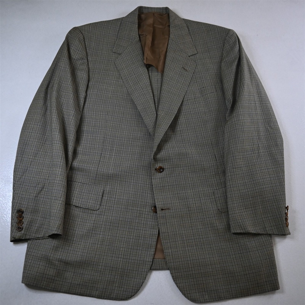 Oxxford 48L Brown Houndstooth Check Wool Mens Blazer Suit Jacket Sport Coat